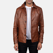 Waffle Marrón Chaqueta de Cuero para Hombre in Distressed Brown Sheepskin Burnishing - Vista frontal y silueta a medida | Comprar online