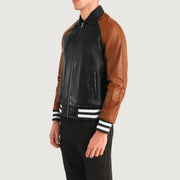 Blue Sheepskin Leather Varsity Jacket - Vista trasera con ajuste entallado en hombros y bajo impecable