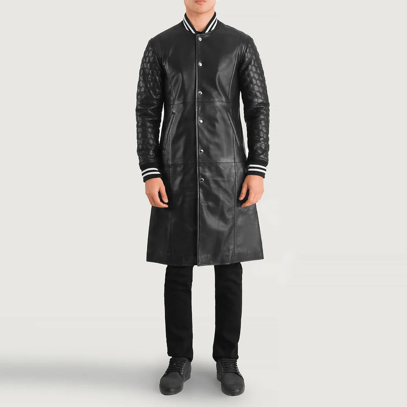 Wilde Negro Leather Varsity Abrigo de Cuero para Hombre