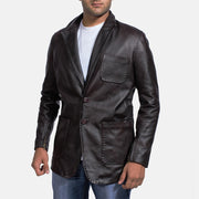 
Wine Negro Blazer de Cuero de Cuero para Hombre in Dark Brown Cow Hide Leather - Vista frontal y silueta entallada | Comprar online