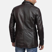 
Wine Negro Blazer de Cuero de Cuero para Hombre - Vista lateral mostrando el corte ergonómico de mangas