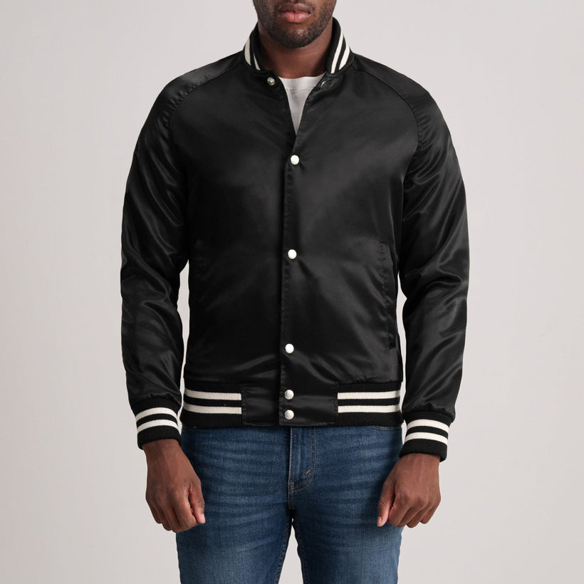 Xander Negro Varsity Chaqueta de Cuero para Hombre