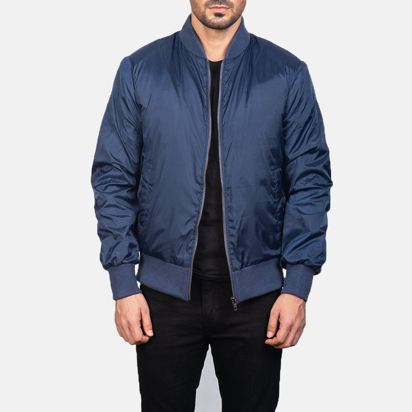 Zack Azul Chaqueta Bomber de Cuero para Hombre