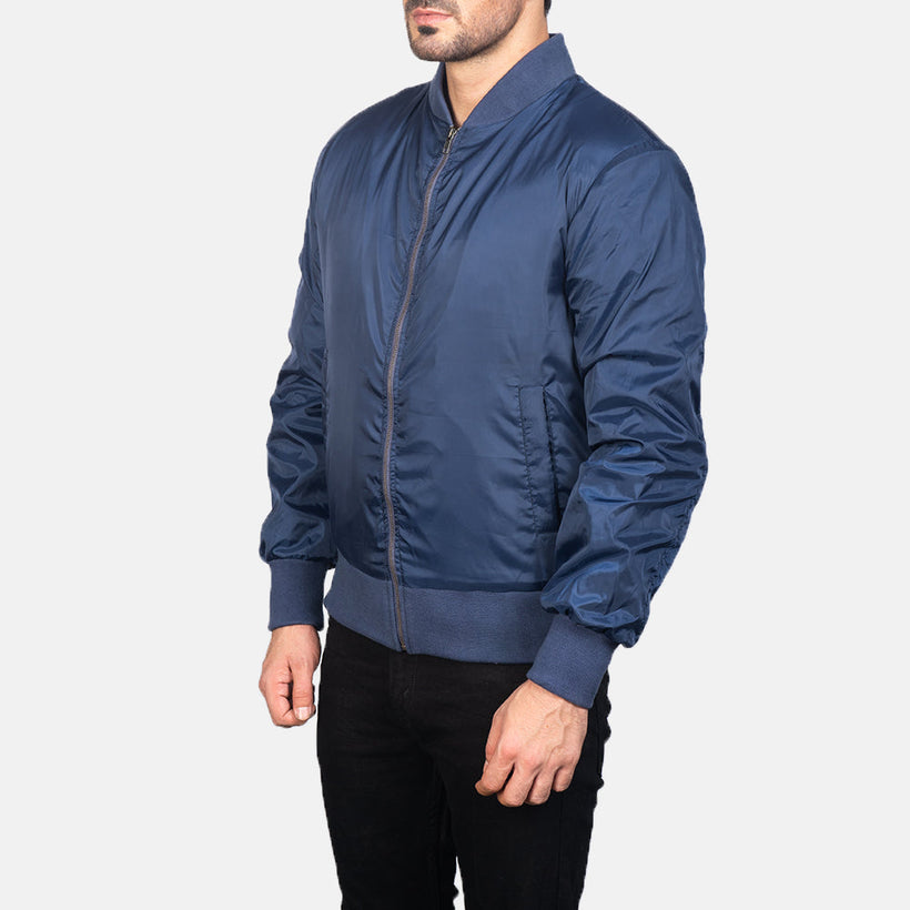 Zack Azul Chaqueta Bomber de Cuero para Hombre