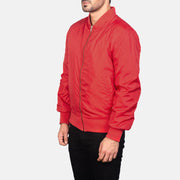 Red Nylon Bomber Jacket - Vista trasera con ajuste entallado en hombros y bajo impecable