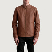 Zen Matte Marrón Chaqueta Biker de Cuero para Hombre - Vista de perfil lateral con corte ergonómico de manga