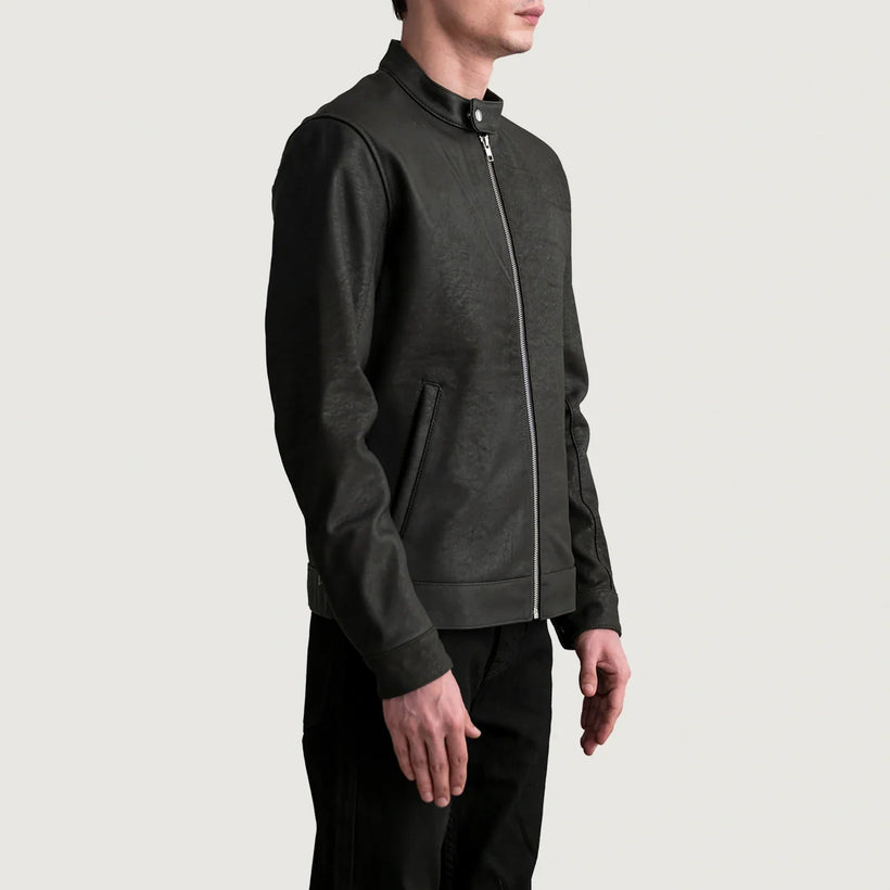 Zen Tumbled Marrón Chaqueta Biker de Cuero para Hombre