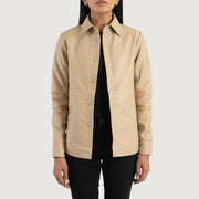 Women's Zenith Beige Leather Shirt Jacket in Beige Sheepskin Leather - Vista frontal y silueta a medida | Comprar online