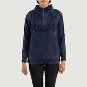 Zest Blue Hooded Suede Pullover Jacket in Blue Sheepskin Suede - Vista frontal y silueta a medida | Comprar online